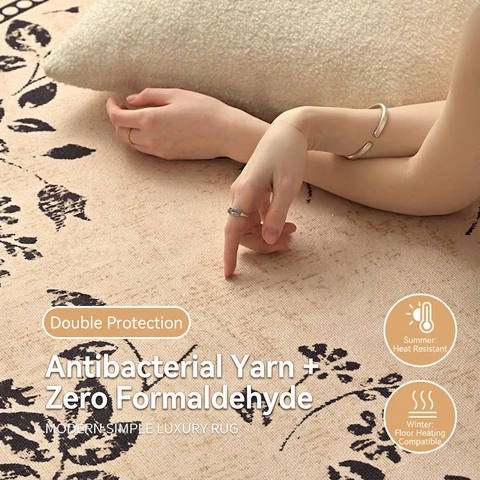 Round French Vintage Floral Carpet Waterproof Non-Slip Stain Resistant Polyester Cotton Blend Rug For Living Room Bedroom
