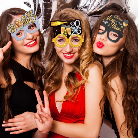 Happy New Year Party Glasses 2026 Glitter Celebration Decorative Eyewear Photo Booth Props For Celebration