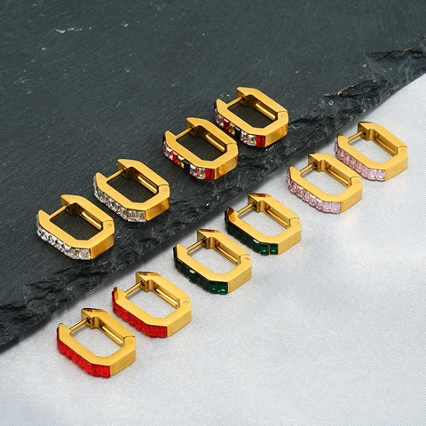 Pendientes De Aro Geométricos En Forma De U Chapados En Oro De 18K Acero Inoxidable Circonita Colorida Joyería De Moda Mujer