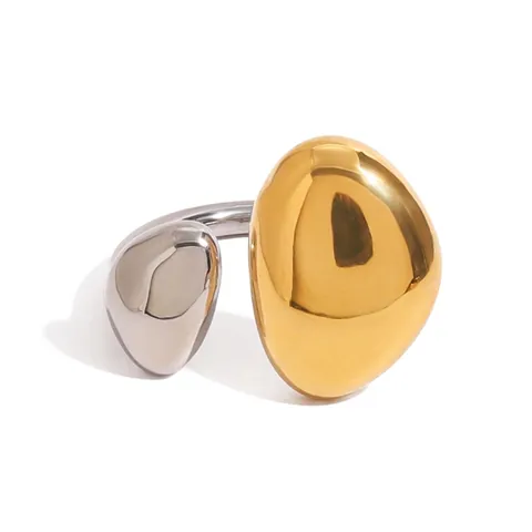 Anillo Abierto Irregular de Acero Inoxidable Bicolor Chapado en Oro 18k Mezcla de Oro y Plata Joyería Minimalista Mujer