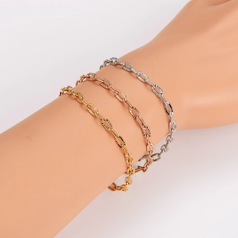 Edelstahl Armband Mit Gravierten Gliedern Für Damen Niche Minimalistisch Mode Verstellbares Armband Gold Silber Roségold Galvanisiert