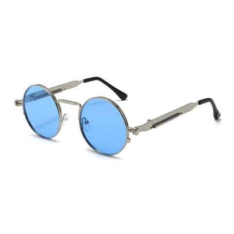 Occhiali Da Sole Rotondi Retro Steampunk Montatura In Metallo Protezione UV400 Cerniera A Molla Unisex