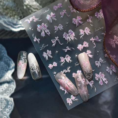 3D Relief Bowknot Nail Stickers Butterfly Laser Holographic Manicure DIY Decoration Women Fashion Elegant
