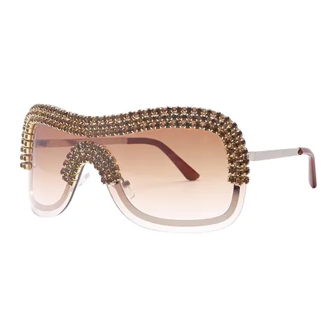 Übergroße Strass Sonnenbrille Luxus Punk Hip Hop Schildbrille UV400 PC Linse Für Damen Und Herren Street Fashion