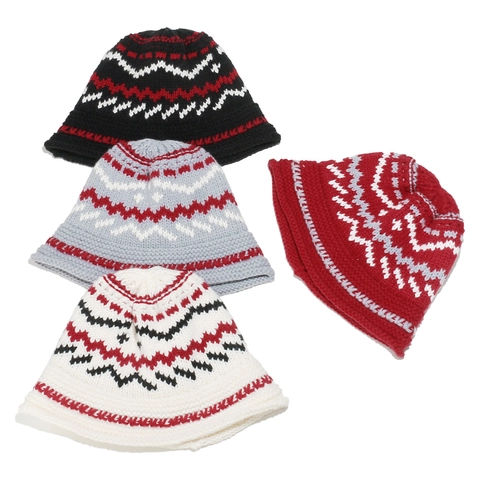 Chapeau Bob En Tricot Fair Isle Motif Vague Géométrique Chaud Hiver Cloche Style Bohème Rétro Femmes