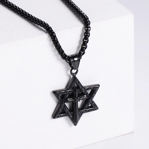 Collar Con Colgante De Cruz De Hexagrama Acero Inoxidable 304 Retro Religioso Punk Joyas Para Hombre