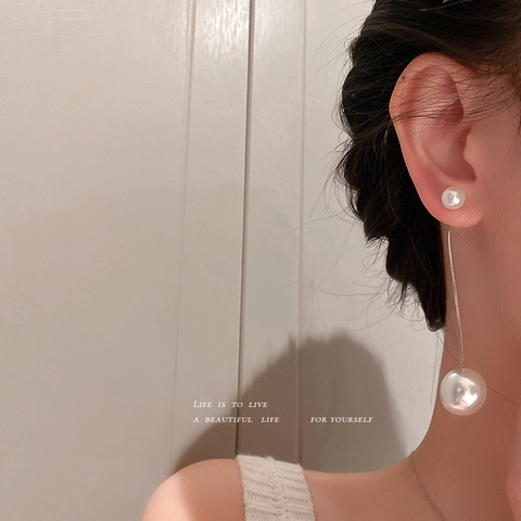 Eleganti Orecchini Lunghi Con Nappe Di Künstliche Perle E Perno In Acciaio Doppia Perla Artificial Gioielli Di Moda Coreana Per Donna