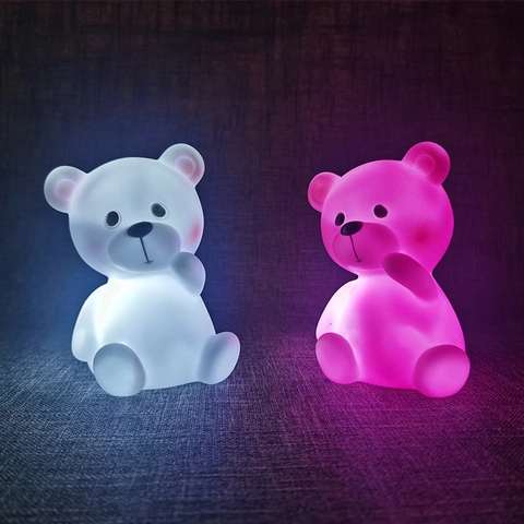 Linda Luz Noche LED Animales Dibujos Animados Vinilo Oso Unicornio Luna Forma Decorativa Escritorio Lámpara Mesita Noche Dormitorio Niños