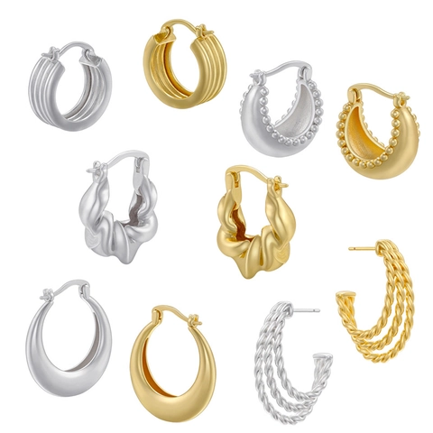 Retro Kupfer Geometrisch C Form Ohrringe Für Damen 18K Vergoldet Zirkonia Twist Texturiert Ellipse Ohrschmuck Zubehör