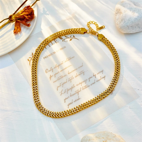 Chunky Chain Necklace Double Layer Woven Mesh Titanium Steel Gold Plated Hip Hop Punk Street Jewelry Unisex