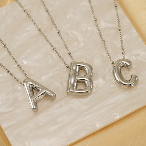 Anhänger Halskette 304 Edelstahl 3D Ballon Alphabet Buchstabe Initial Kugelkette Hochglanzpoliert Trendy Für Damen