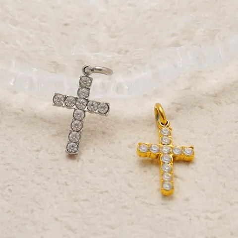 Kreuz Anhänger 304 Edelstahl 18K Vergoldet Zirkon Eingelegt DIY Schmuckzubehör Minimalistischer Religiöser Stil Damen