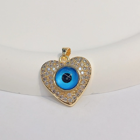 Evil Eye Pendant Copper 18K Gold Plated Heart Eye Shape Colorful Cubic Zirconia Exquisite Jewelry Charm For Women