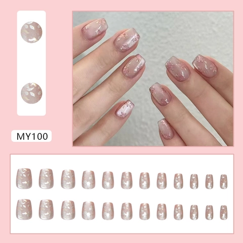 Press On Nails Roze Cat Eye Bloemenpatroon ABS Glanzend Kort Vierkant Rond Kunstnagels Voor Dames Zoet Elegant Dagelijks