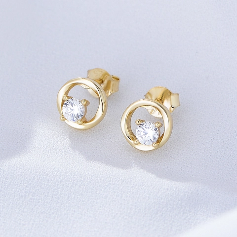 Orecchini a Bottone in Argento Sterling 925 con Zirconia per Donna Design Geometrico Tondo Vuoto Placcato Oro Argento Gioielli Eleganti