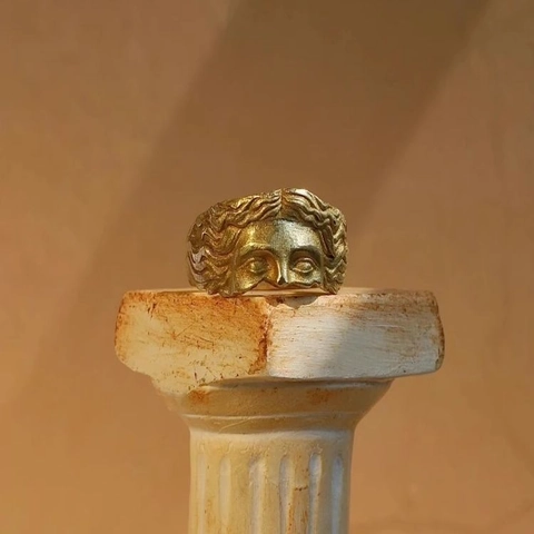 Venus Menschengesicht Relief Ring Kupfer Vintage Griechische Mythologie Skulptur Offen Verstellbar Schmuck Damen Herren