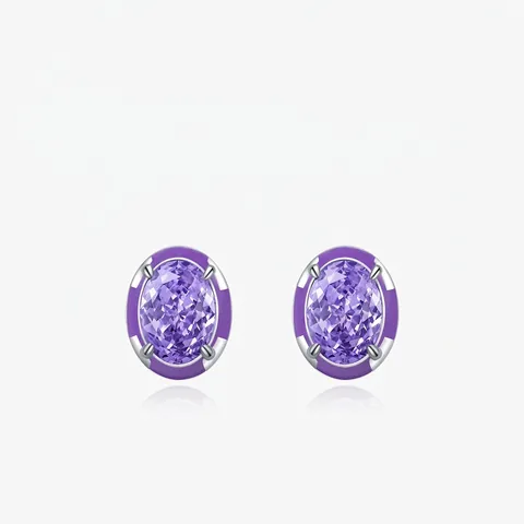 Eleganti Orecchini A Lobo Ovali In Zirconia Cubica Lavanda Con Perno In Argento Sterling 925 E Smalto Viola