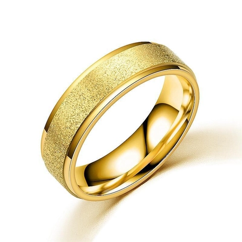 Minimalist Stainless Steel Matte Frosted Step Edge Ring For Men Women Couple Gold Plated Titanium Steel Band Ring Jewelry