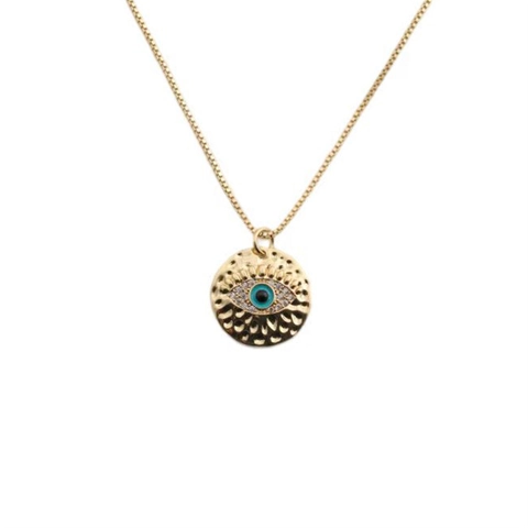 Evil Eye Skarabäus Anhänger Halskette Kupfer Vergoldet Emaille Zirkonia Rundes Medaillon Mode Schmuck Für Damen