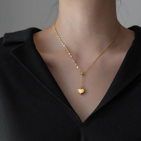 Collana Con Pendente A Cuore In Acciaio Inossidabile Placcato Oro 18K Minimalista Catena Regolabile A Forma Di Y Per Donna