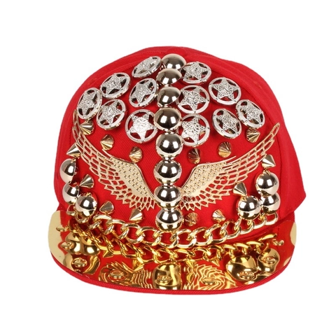 Punk Baseball Cap Metal Rivet Wing Chain Hip Hop Streetwear Flat Brim Adjustable Cotton Polyester Men Women Hat