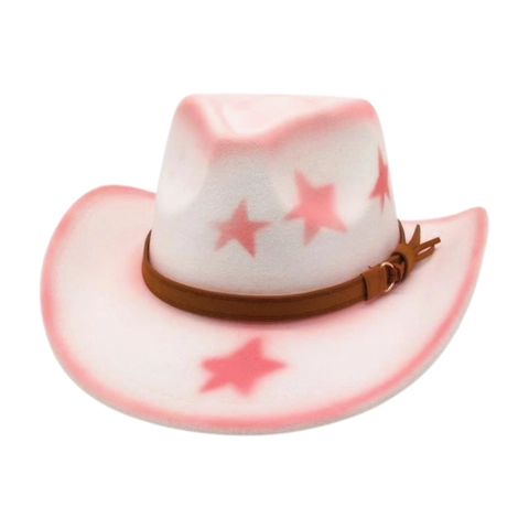 Western Cowboy Hat Cotton Polyester Felt Star Print Leather Decorative Band Wide Brim Vintage Sun Hat Men Women