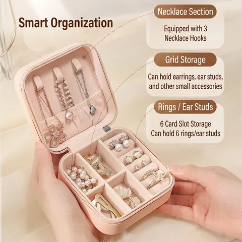 Portable PU Leather Jewelry Box Zipper Mini Travel Jewellery Case For Rings Earrings Necklace Soft Velvet Lining Organizer