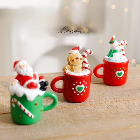 Weihnachts Miniatur Teebecher Ornamente Harz Weihnachtsmann Schneemann Lebkuchenmann Schreibtisch Dekoration Festliches Heim