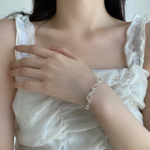 925 Sterling Silber Armband Unregelmäßiger Gedrehter Draht Handgefertigt Französisch Minimalistisch Schmuck Damen
