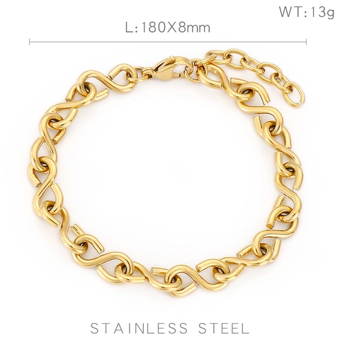 Infinite Symbol Link Chain Bracelet Stainless Steel Minimalist Geometric 8 Shaped Jewelry For Men Women Adjustable Polished