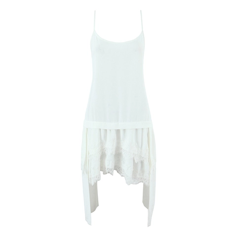White Camisole Midi Dress For Women With Lace Trim Adjustable Straps Irregular Hem Lolita Style Elegant Sleeveless