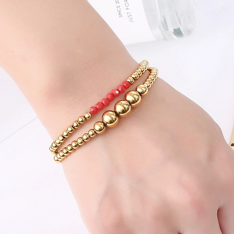 Fashion Stainless Steel Beads Faceted Artificial Crystal Handmade Elastic Beaded Bracelet For Women Waterproof Jewelry