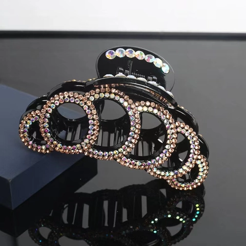 Elegant Large Hair Claw Clip Resin Sparkling Rhinestone Vintage Flower Style Hair Clamp Accessory For Women