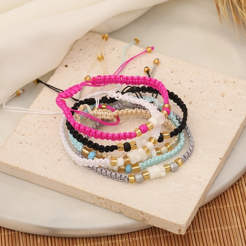 Handmade Bohemian Woven Beaded Bracelet For Women With Shell And Metal Beads Adjustable String Original Design