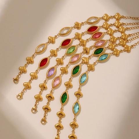 Bracciale In Vetro Ceco Taglio Marquise A Forma Di Cuore Acciaio Inossidabile Placcato Oro 18K Gioielli Eleganti Per Donna