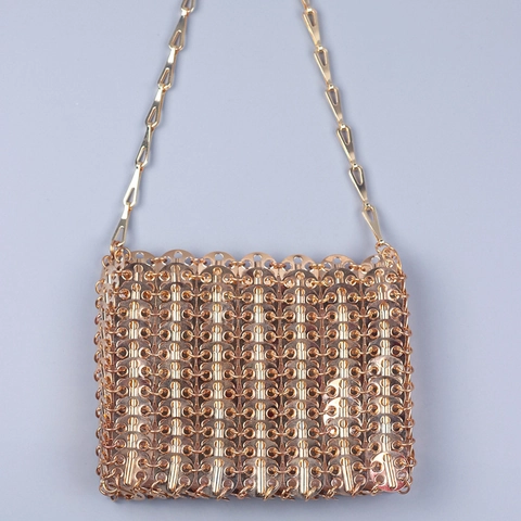 Borsa a Tracolla da Donna alla Moda con Piastra in Metallo Catena in Lega Borsa a Spalla con Paillettes Tessuta a Mano Clutch da Sera Borsa da Festa