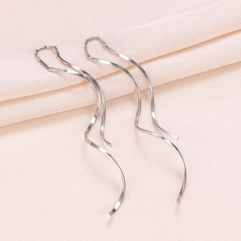 925 Sterling Silver Spiral Wave Long Threader Earrings Geometric Tassel Elegant Minimalist Jewelry For Women