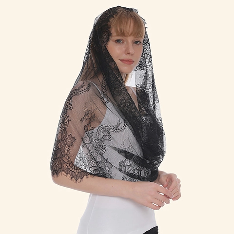 Women Elegant Floral Lace Veil Breathable Eyelash Trim Headscarf Vintage Bridal Wedding Party Shawl Scarf Decoration