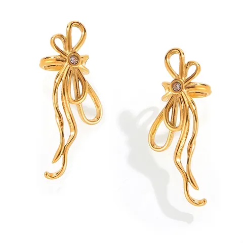 Orecchini a Cerchio a Forma di U in Acciaio al Titanio Stile Hip Hop Personalizzato con Fiocco Strass Design a Linee Geometriche Gioielli