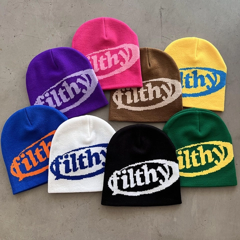 Gorro De Punto De Invierno Cálido Acrílico Estampado De Letras Calavera Streetwear Exterior Hip Hop Para Mujeres Hombres