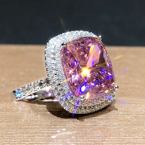 Elegant Cushion Cut Halo Ring Copper Cubic Zirconia Double Row Micro Set Wedding Engagement Jewelry For Women