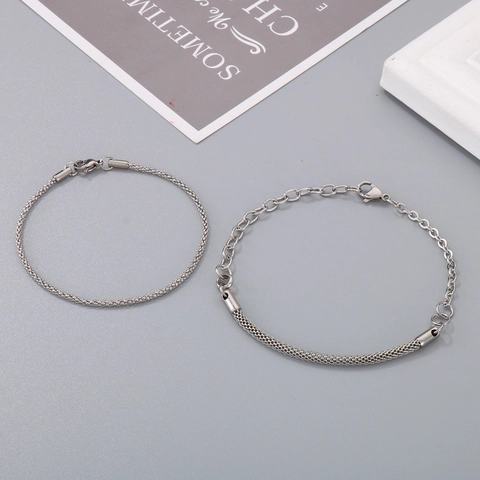 Stainless Steel Woven Mesh Chain Bracelet Minimalist Industrial Splicing Link Jewelry For Men Women Silver