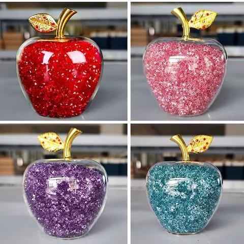 Crystal Apple Decorative Ornament With Rhinestone Filling Golden Metal Leaf Glass Desktop Figurine Christmas Wedding Gift