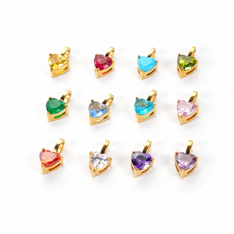 Hart Zirkoon Bedeltjes Titanium Staal Verguld Kleurrijke Cubic Zirconia Hangers Voor DIY Sieraden Maken Accessoires