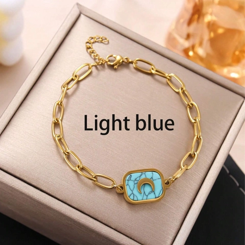 Edelstahl Armband Gold Vergoldet Türkis Mond Stern Hamsa Hand Kreuz Boho Nischenschmuck Für Damen