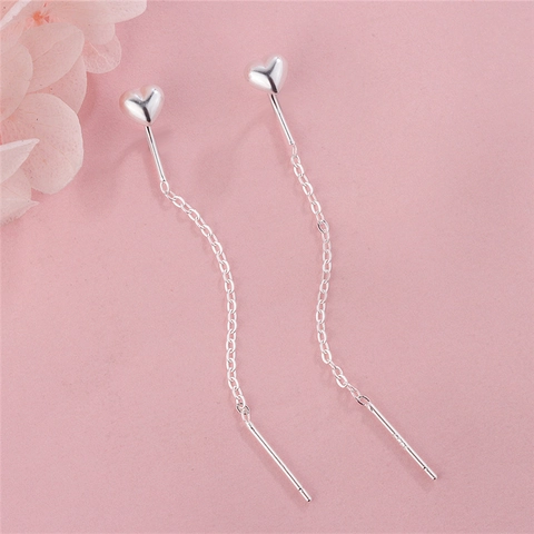 925 Sterlingsilber Herz Lange Quaste Ohrfaden Ohrringe Für Damen Elegant Minimalistisch Liebesherz Drop Dangle Ohrringe Schmuck