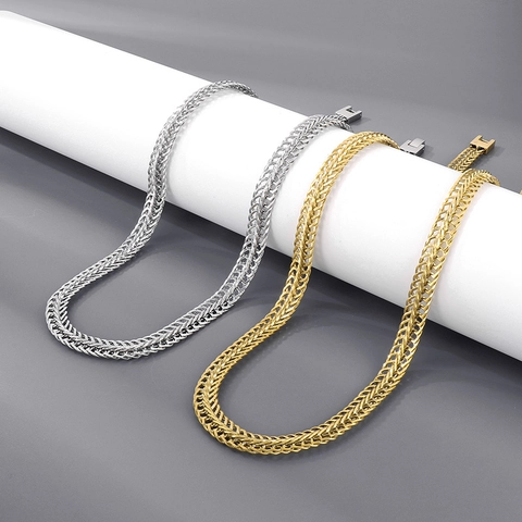 Collana A Catena Coda Di Volpe Da Uomo Acciaio Al Titanio Intrecciato Pesante Maglia Grano Gioielli