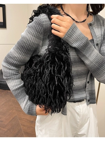 Damen Plüsch Hobo Tasche Kunstfell Unterarm Handtasche Weiche Fransen Schultertasche Retro Winter Herbst Mode Elegant Nische