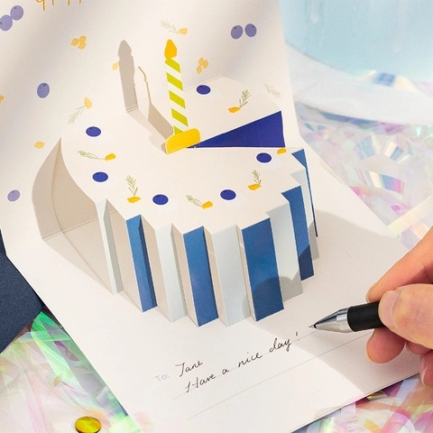 Biglietto Di Auguri Compleanno 3D Pop-Up Con Busta E Adesivo Biglietto In Carta Fatto A Mano Design Torta Per Festa