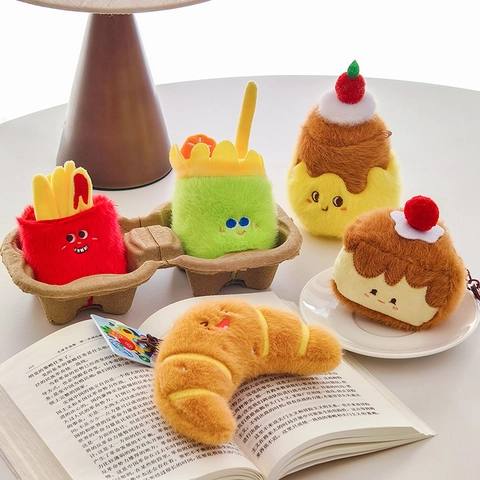 Portachiavi In Peluche Cibo Carino Ciondolo Borsa Foodie Imbottito Morbido Burger Patatine Pizza Pane Giocattolo Espressione Cartone Per Zaini